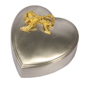 Fortinnet smykkeskrin hjerte med forgyldt sl�jfe 10 X10 cm