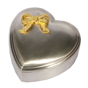 Fortinnet smykkeskrin hjerte med forgyldt sl�jfe 12C12 CM