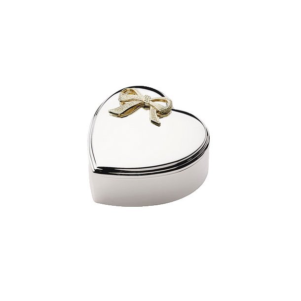 Forkromet smykkeskrin hjerte med forgyldt sl�jfe p� l�get 8X8 CM