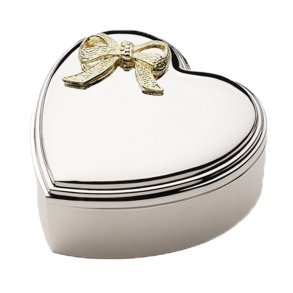Forkromet smykkeskrin hjerte med forgyldt sl�jfe 12X12 CM