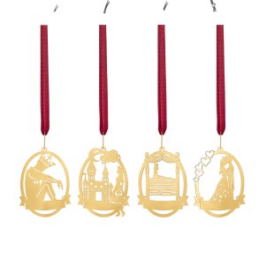 H.C. Andersen eventyr forgyldt 18 K 4 stk. ophng prinsessen p rten