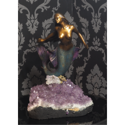 Ebano skulptur mermaid i fuldstbt bronze p ametyst