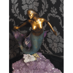Ebano skulptur mermaid i fuldstbt bronze p ametyst