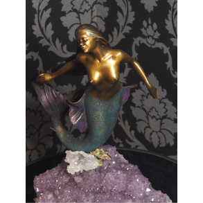 Ebano skulptur mermaid i fuldstbt bronze p ametyst