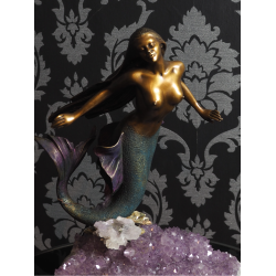 Ebano skulptur mermaid i fuldstbt bronze p ametyst