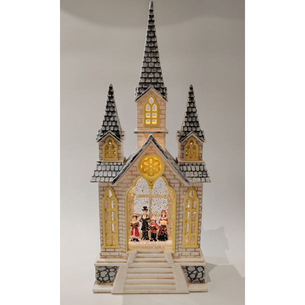 Julelanterne med kirke med 3 t�rne og korsanger