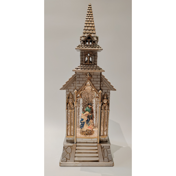 Julelanterne katedral med krybbespil med Josef og Maria med det lille Jesus barn 