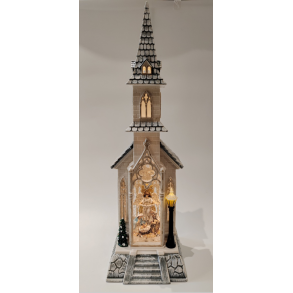 Julelanterne stor katedral med engel og krybbespil